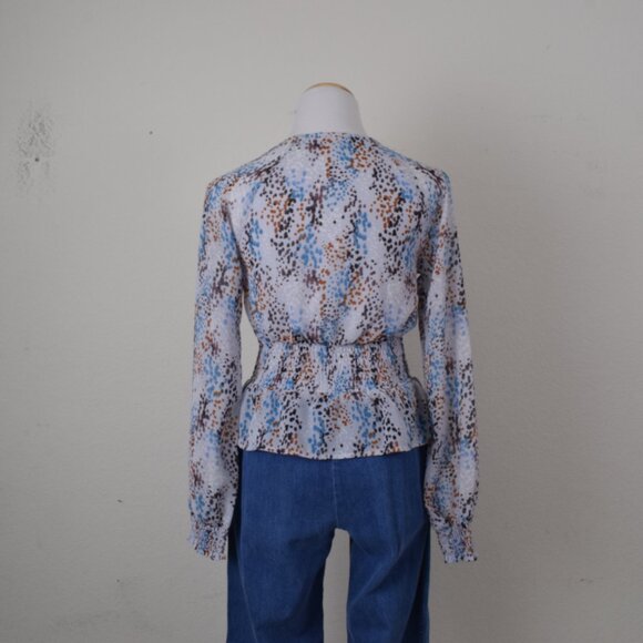 Japna Blue‎  Ruffled Peplum Blouse Long Sleeves Size XS - Picture 3 of 10
